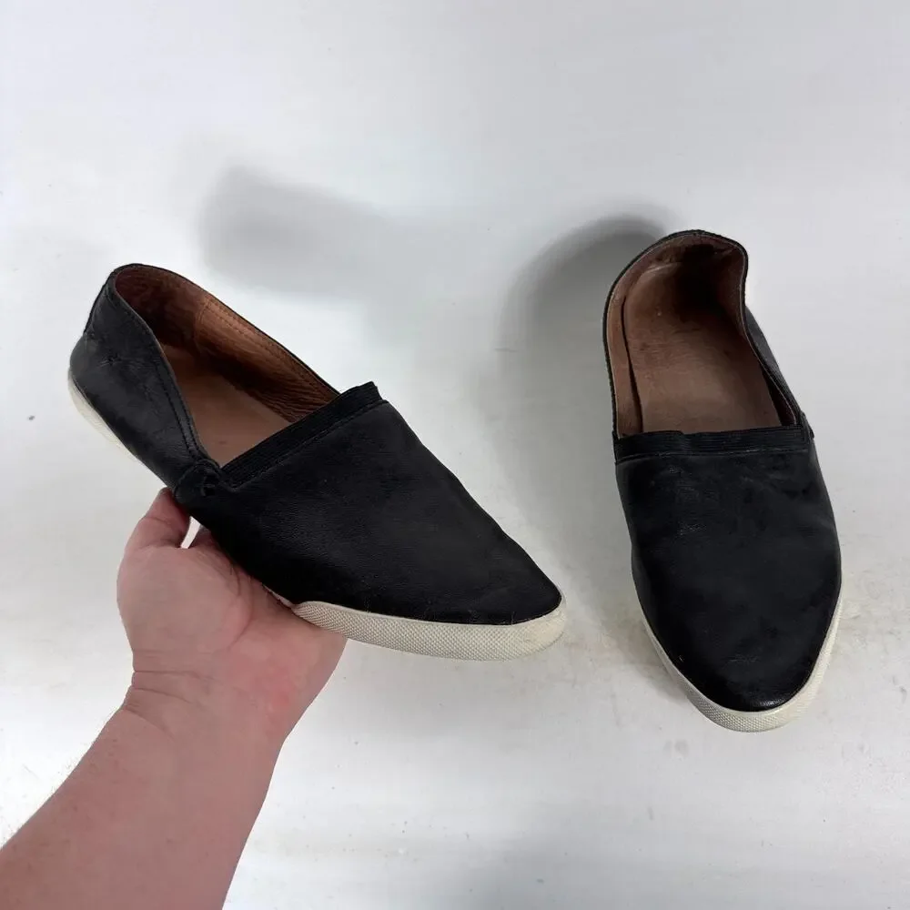 Frye Melanie Sneaker Women's 10 Black Leather Slip-On Low Top Almond toe Comfort